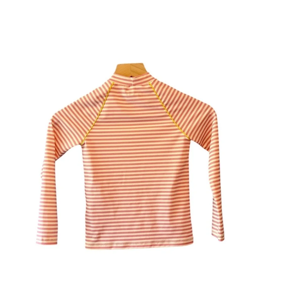 Mini Boden Girls Pink White Striped Sun-Safe Rash Guard UPF 40+ Long Sleeve 6-7Y